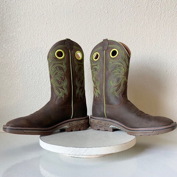 Capitan Mens Brown Cowboy Boots Size 10 D Square Toe Leather Western Rubber Sole - Picture 7 of 10